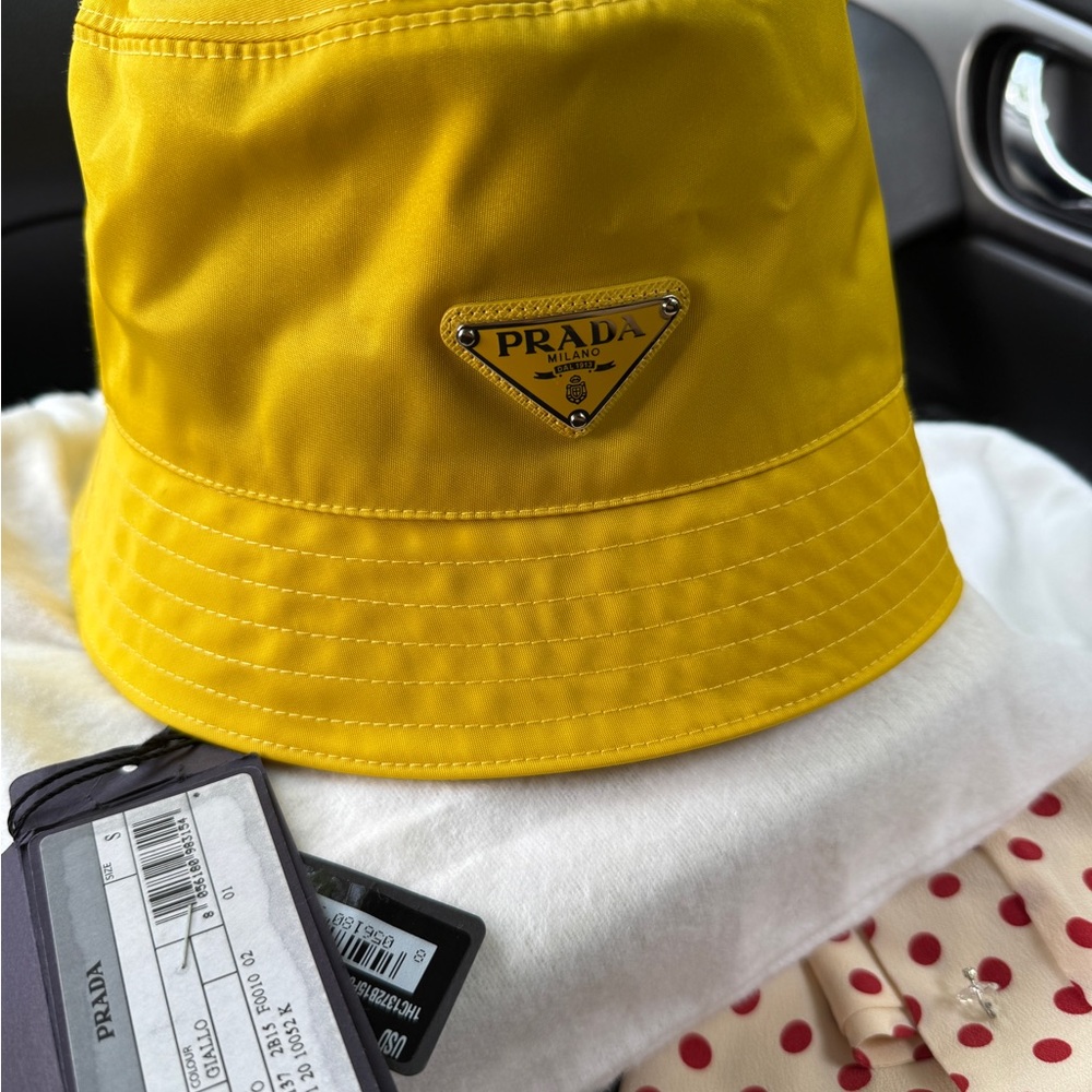 Prada Yellow Bucket Hat with Logo
